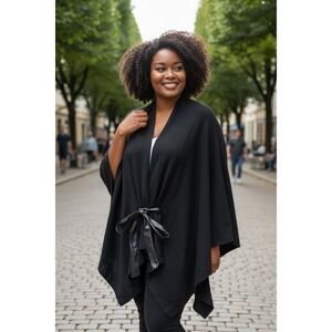 New York & Company Black Soft Cape Caridgan Belted Career Boho L/XL Whimsgoth